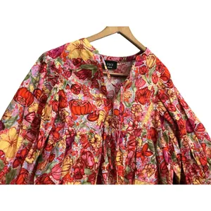 VICI Red Floral‎ Babydoll Top Medium 3/4 Balloon Sleeve Empire Waist Size M thumbnail 3