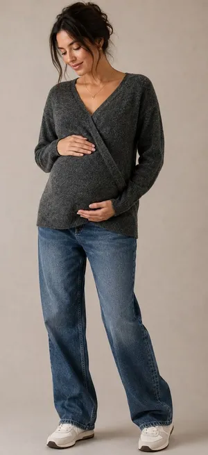 Old Navy Women Maternity Sweater L Gray Faux Wrap V-Neck Long Sleeve Knit thumbnail 1