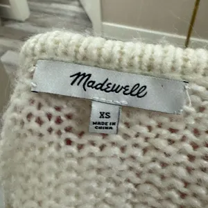 Madewell‎ Womens Cream Chunky Knit V-Neck Pullover Sweater XS Ivory Relaxed Fit thumbnail 4