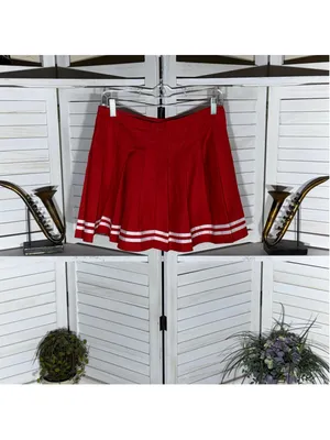 Y2K pleated cheerleader mini skirt red & white cotton school girl cosplay preppy thumbnail 2