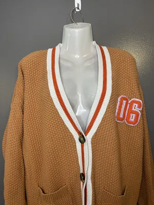 Aerie Cardigan Sweater Womens Medium Brown Waffle Knit V Neck Varsity 06 Pockets thumbnail 1