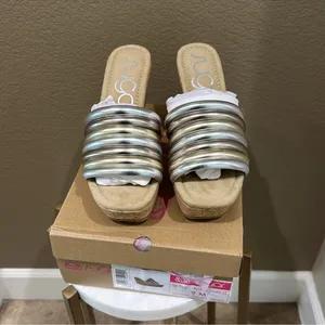Sugar Gold and Silver Striped Mules Size 9 thumbnail 5
