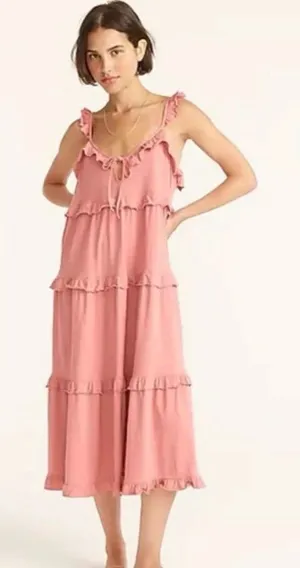 J. Crew Tiered Pink‎ Ruffled Maxi Dress Size Medium thumbnail 1