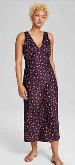 Macys burgundy tie back midi dress thumbnail 1