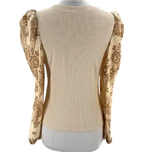 Anthropologie Dolan Lace Puff-Sleeve Top Sz S tan‎ thumbnail 5