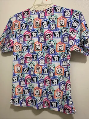 Wonder Wink Womens XS 34” Scrubs Scrub Top Cats Dogs Vet Groomer Multicolor thumbnail 5