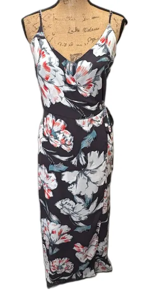 1.STATE Floral Faux Wrap Maxi Dress Gray White Coral‎ Summer Resort Wear Size 6 thumbnail 1