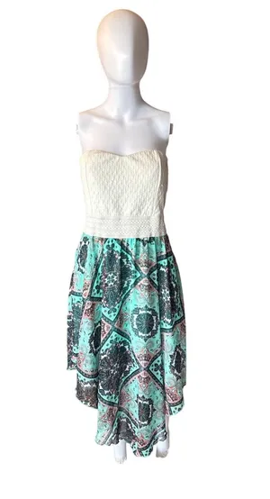 Rue21 Strapless Boho Print Dress Size Large Asymmetrical Hem thumbnail 1