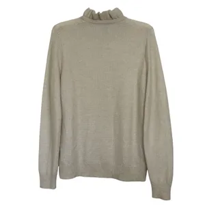 J Crew Alpaca Blend Cream Ruffle Neck Pullover Sweater L Minimal Preppy Classic thumbnail 2