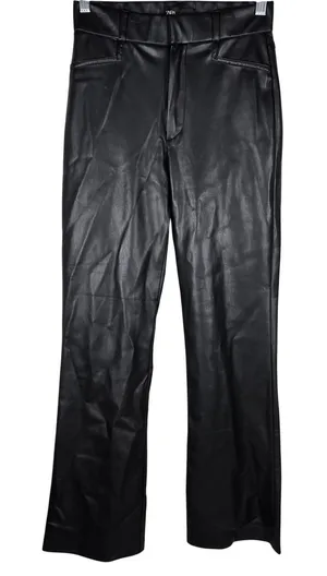 Zara Faux Leather High Rise Trousers Black Size US S thumbnail 1