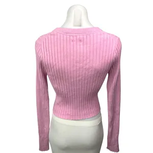 Aerie Pink Ribbed Knit Button V-neck Long Sleeve Crop Cardigan Sweater Top Sz M thumbnail 2