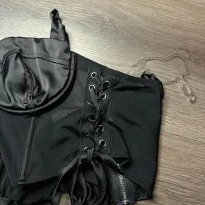 Windsor Black Mesh Satin Corset Crop Womens Top Adjustable medium thumbnail 8