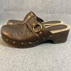Lower East Side‎ 9.5 Vintage 90s Y2K brown Leather Slip On Chunky Platform Mules thumbnail 15