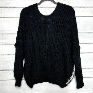 POL Black Chunky Knit Sweater Size Small Wool Blend Oversized Pullover thumbnail 2
