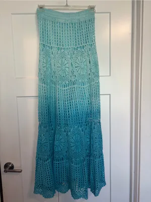 Boston Proper Ombré Crochet Maxi Skirt Aqua Small Boho Beach thumbnail 2