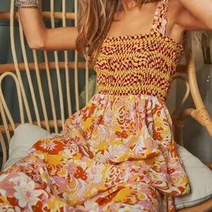 Davi & Dani Multi Smocked Bodice Geo‎ Ruffle Strappy Midi Dress thumbnail 1