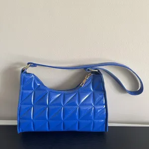 Shein Quilted Pattern Baguette Shoulder Bag Purse Blue Diamond Grid Zipper thumbnail 3
