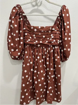 Abercrombie & Fitch Rust Polka Dot Puff-Sleeve Mini Dress thumbnail 4
