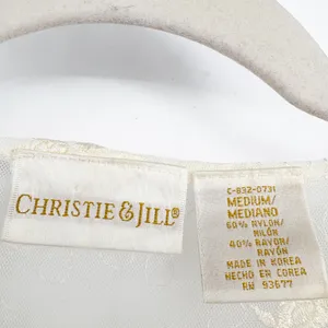 Christie & Jill Womens Cream Floral Lace Sheer Vintage 90s Fairycpre Crop Top M thumbnail 2