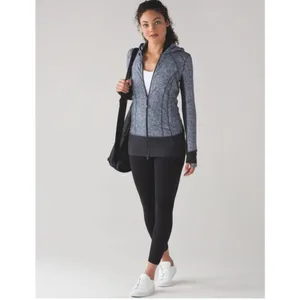 Lululemon Athletica Womens Daily Practice Zip Up Hooded Jacket Gray Black Size 8 thumbnail 3