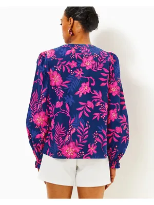 NWT Lilly Pulitzer Coulter Long Sleeve Cotton Top Blue Never Ending Summer thumbnail 3