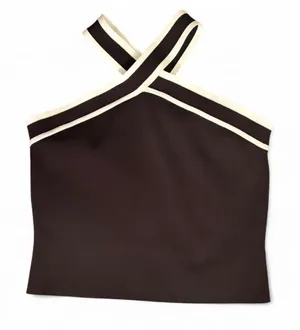 Sincerely Jules Black Contrast Trim Cross Front Halter Knit Crop Top M thumbnail 1