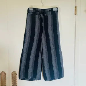 Topshop black gray striped wide leg trousers paperbag pants tie waist size small thumbnail 2