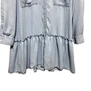 Zara Women Cottagecore Boho Tunic Dress M Chambray Denim Ruffle Hem Drop Waist thumbnail 4