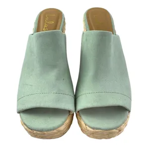 Lulus Ervyn Women's Mint Green Suede Raffia Platform Slip On Slide Sandals Sz 8 thumbnail 2