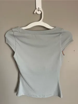 OGLMove | Pale Blue Scoop Neck Short Sleeve Padded Fitted Top Sz XS thumbnail 3
