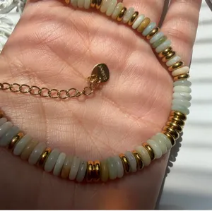 Gold and turquoise beaded bracelet handmade natural stones thumbnail 2