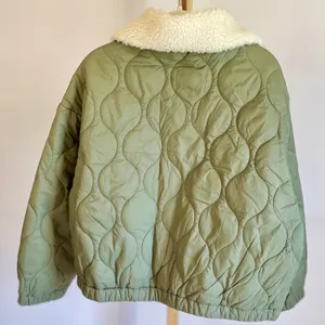 Universal Threads Olive Green Quilted Jacket Faux‎ Shearling Collar Small NWT thumbnail 4