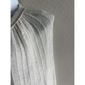 Azure Cardigan Sweater L Cream Vintage Tie Neck Ribbed Knit Open Front USA Made thumbnail 7