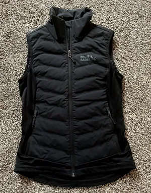Eddie Bauer Puffer Vest Black 650 Down Insulated Hybrid Womens XS thumbnail 1