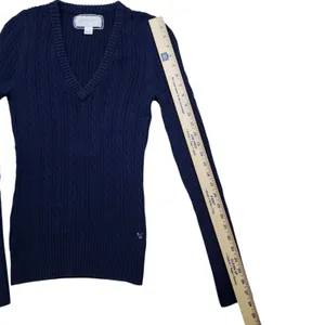 Vintage American Eagle Cable Knit Sweater Large Blue V Neck Preppy Y2K thumbnail 6
