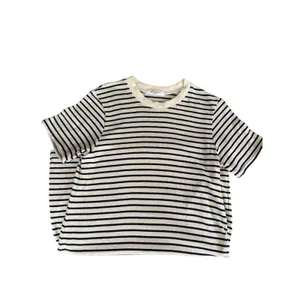 PerfectWhiteTee Striped Cotton T-Shirt Dress Small Cream Navy Short Sleeve USA thumbnail 7