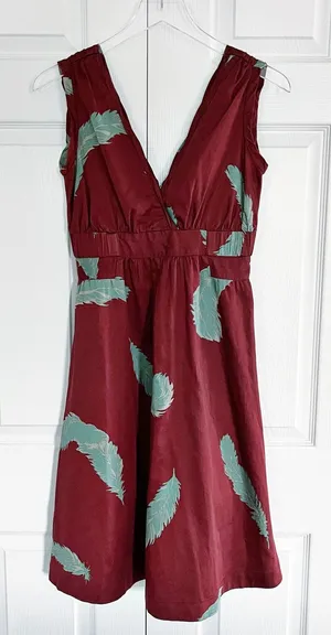 Marc Jacobs Feather Print Silk Dress Fit Flare Y2K Indie Sleaze Whimsical Artsy thumbnail 1