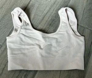 Tan ribbed sports bra thumbnail 1