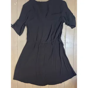H&M Size 4 Black Blouse Dress Half Sleeve Mid Length V Neck Casual Button Down thumbnail 10