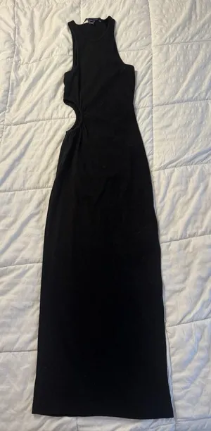 French Connection Black Maxi Dress Side Cutout Sleeveless Ribbed XS thumbnail 1