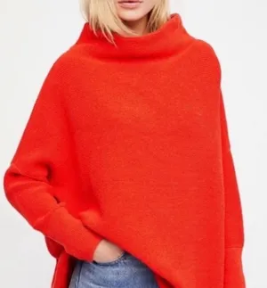 Free People Ottoman Slouchy Tunic Women Large Red Oversized Boho Ribbed Sweater thumbnail 1