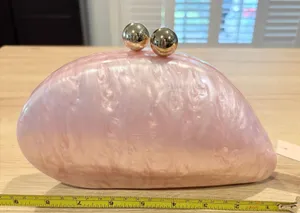 AQUA Pink Marbled Acrylic Pearlescent Shell Clutch Bag Gold Chain Strap NEW thumbnail 1
