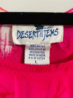 Vtg Desert Jems Hawaiian Boho Maxi Dress Rayon L Tropical 90s Pink Palm Print thumbnail 6