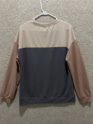 NWT color block long sleeved shirt neutral fall tones elevated basic medium Flaw Tan thumbnail 2