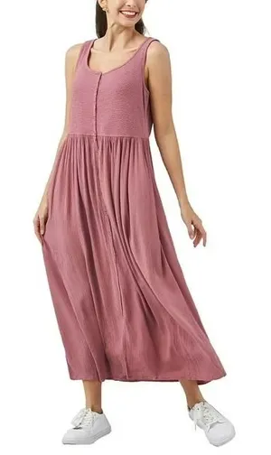 Frye Womens Button Front Maxi Dress Mauve Pink Sleeveless Gauze Pocket Small‎ thumbnail 1