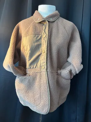 Fashion Tan Brown Sherpa Fleece Jacket Snap Button Front Size M 7078 thumbnail 1