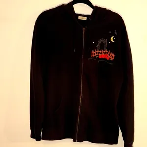 90s Y2K Vintage Halloween Black Cat Embroidered Black Hoodie Woman’s Med/Large thumbnail 2
