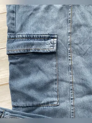 Time & Tru high rise wide leg cargo jeans light wash contour stitching NEW 12 thumbnail 7