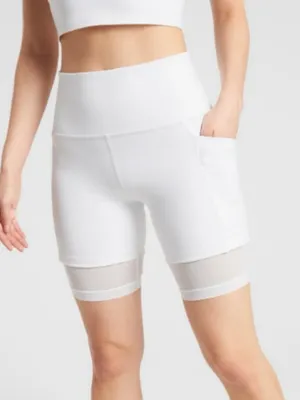 Athleta Mesh Me Up 8” Bike Shorts‎ White High Rise Mesh Hem Women’s Small thumbnail 1
