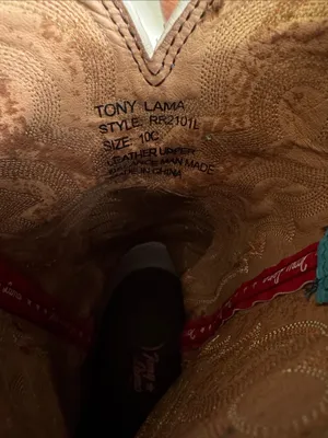 Tony Lama Brown Leather Cowboy Boots with Turquoise Shaft square toe cowgirl 10C thumbnail 11